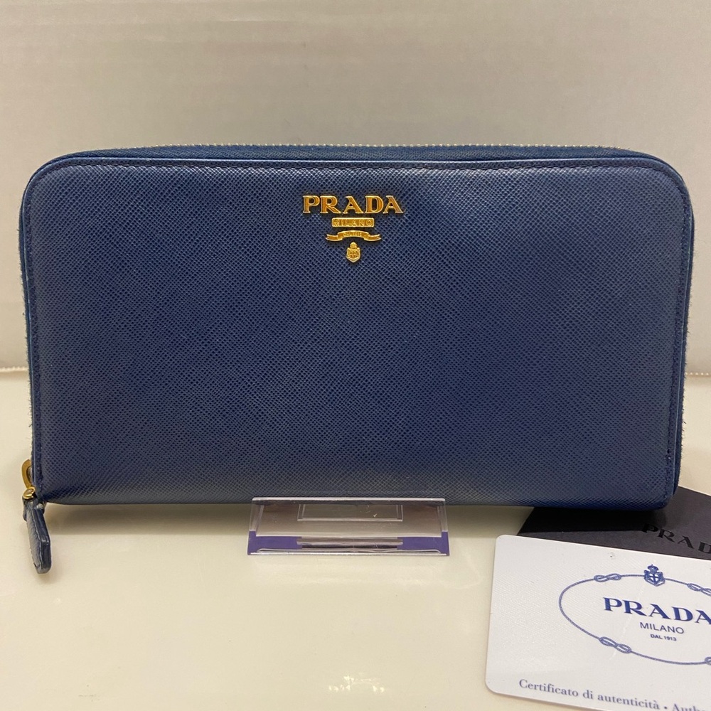 Authentic Prada Long Blue Saffiano Leather Wallet Luxury Designer
